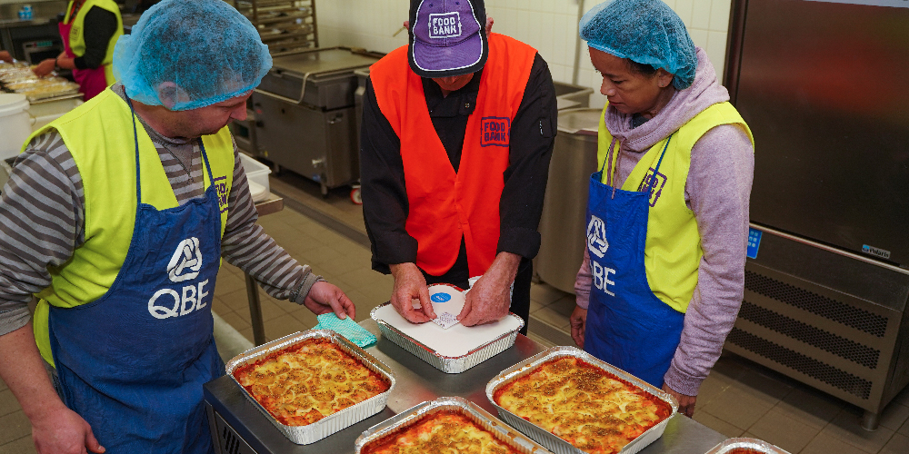 volunteers packing food